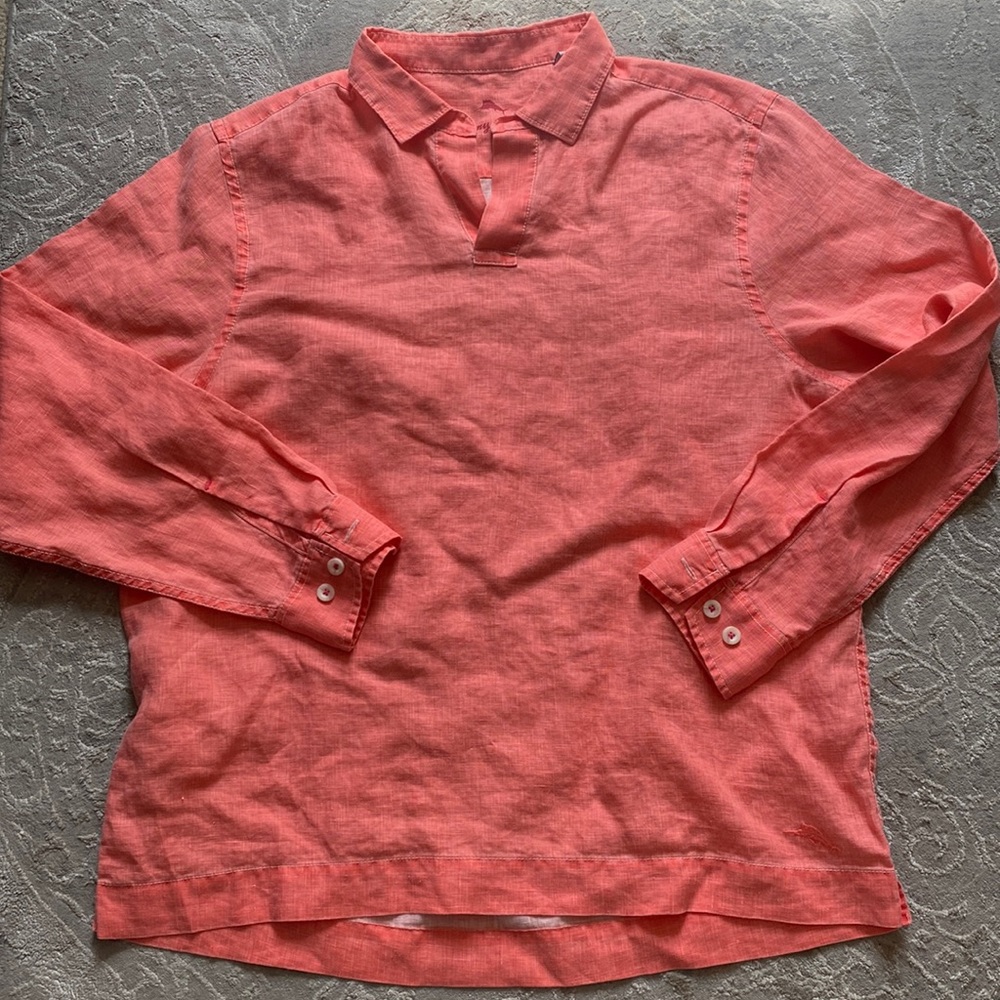 Tommy Bahama mens salmon linen long sleeve shirt